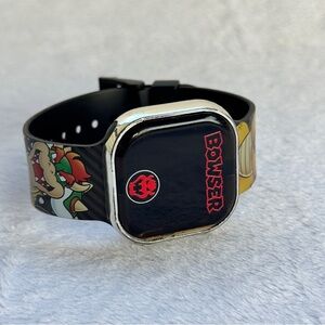 Super Mario Nintendo Bowser Kids Digital LED Watch Black Band Tested And Works